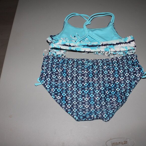 Blue & White 2 Pcs Justice Bikini Swimsuit Size 14 - Picture 6 of 11